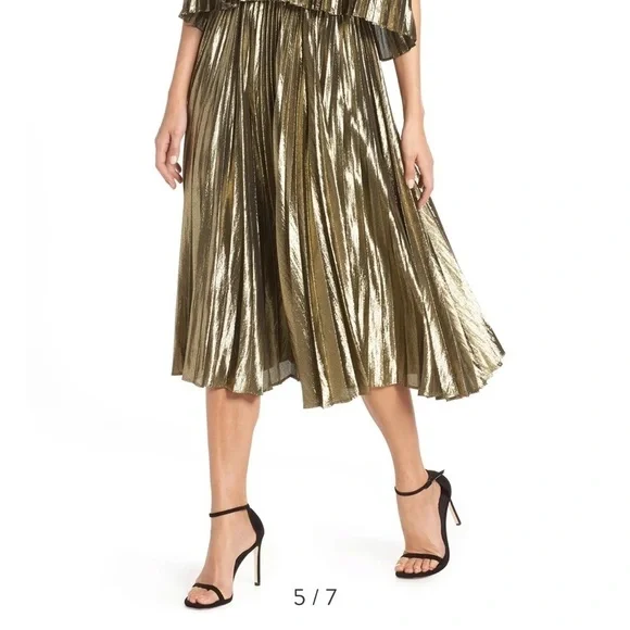 J. Crew / NWT Collection Pleated Gold Lam Midi Dress Hollywood GLAM  FLApper 12